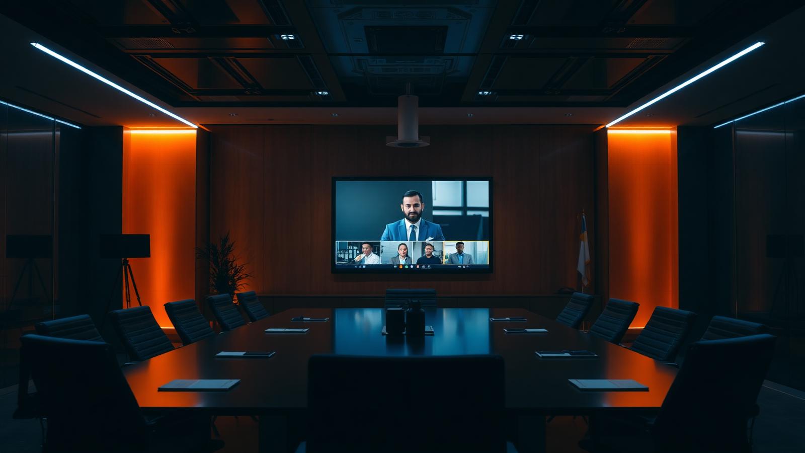 BlueBridge team on a client video call in a modern boardroom